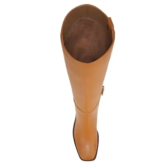 Sam Edelman Wade Knee High Tall Boot Sz 7.5 Brown Leather Block Heel Square Toe